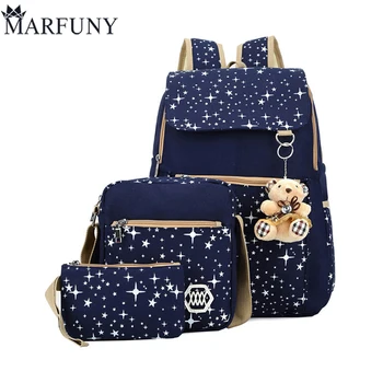

Fashion Composite Bag Preppy Style Backpacks For Teenage Girls High Quality Canvas School Bags Cute Bear 3 Set Backpack Female