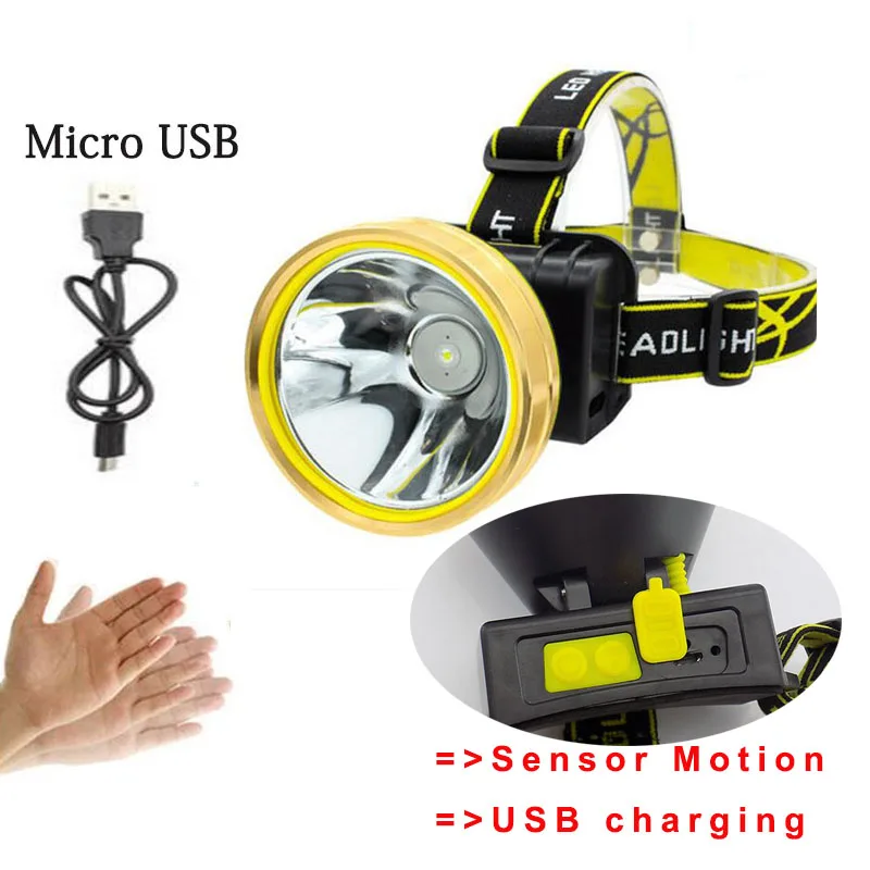 Мощный сенсор T6 светодиодный налобный фонарь Перезаряжаемый usb зарядка