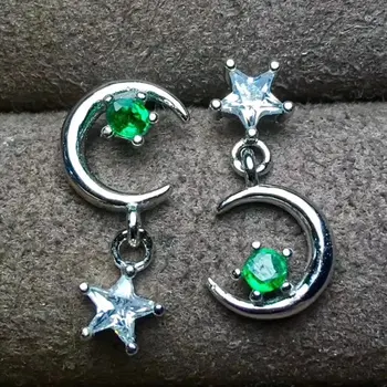 

Fidelity natural 2mm emerald drop earrings s925 silver star moon fine jewelry for women party Natural green gemstone