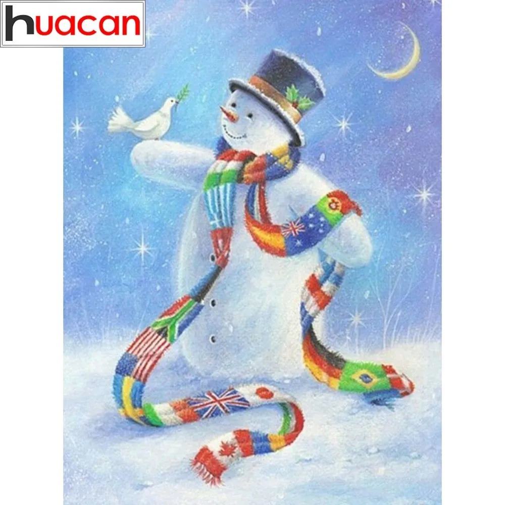 

HUACAN Christmas Diamond Embroidery Snowman Full Square Diamond Mosaic Picture Of Rhinestones Diamond Painting Cross Stitch