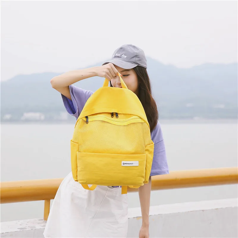 Menghuo Simple Style Net Backpack Women Backpacks for Teenage Girls School Bags Fashion Vintage Solid Leisure Book Bag Mochilas (38)