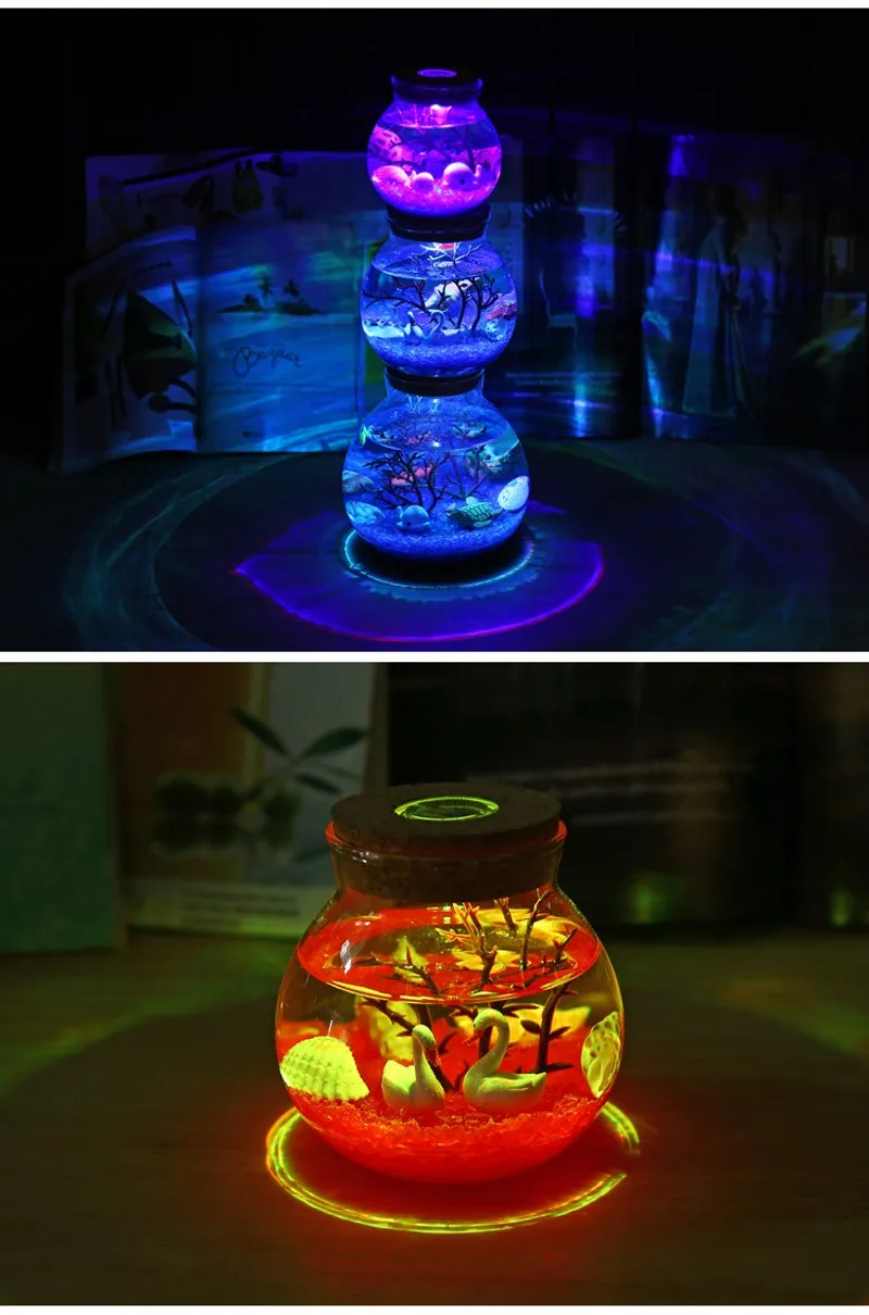 FENGLAIYI круглый Боросиликатное Стекло RGB красочный светодиодный подводный микро пейзаж ночной Светильник детский подарок лампа декоративный светильник s