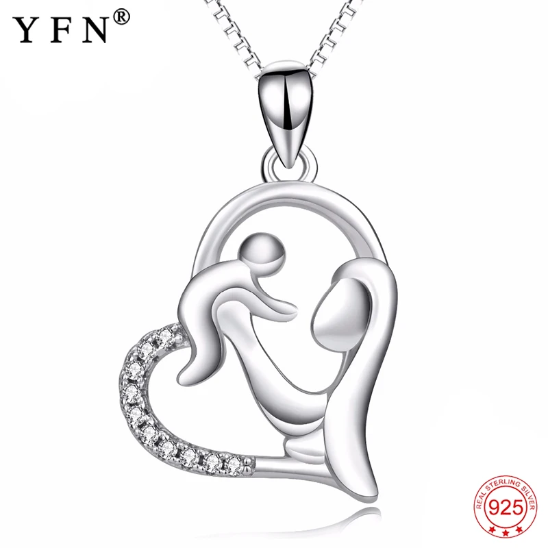 925 Sterling Silver Necklace Mom Hold Child Pendants Necklaces Fine