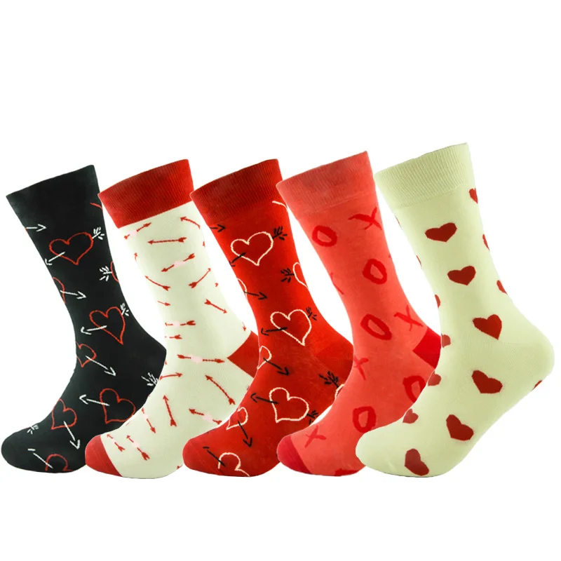 5 пар/лот, новые стильные хлопковые носки для мужчин, Harajuku tide dress, парные цветные подарочные носки на День святого Валентина, праздник
