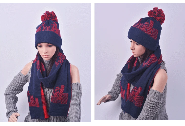 CIVICHIC стильный искусственный шерстяной зимний теплый вязаный головной убор шарф набор унисекс ручной работы шапки с шалью для девочек элегантный головной убор теплый SH107 - Цвет: Navy