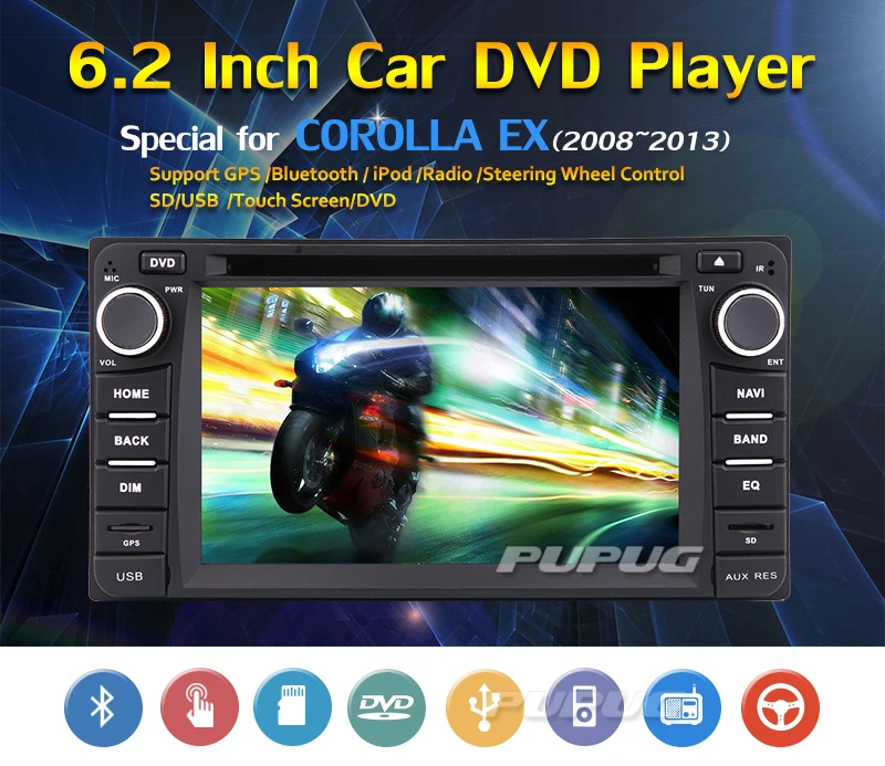 Best FREE rear camera+ 2 din GPS Car Stereo Radio for Toyota Corolla Ex 2008 2009 2010 2011 2012 2013 DVD Player Bluetooth ipod FM/AM 1