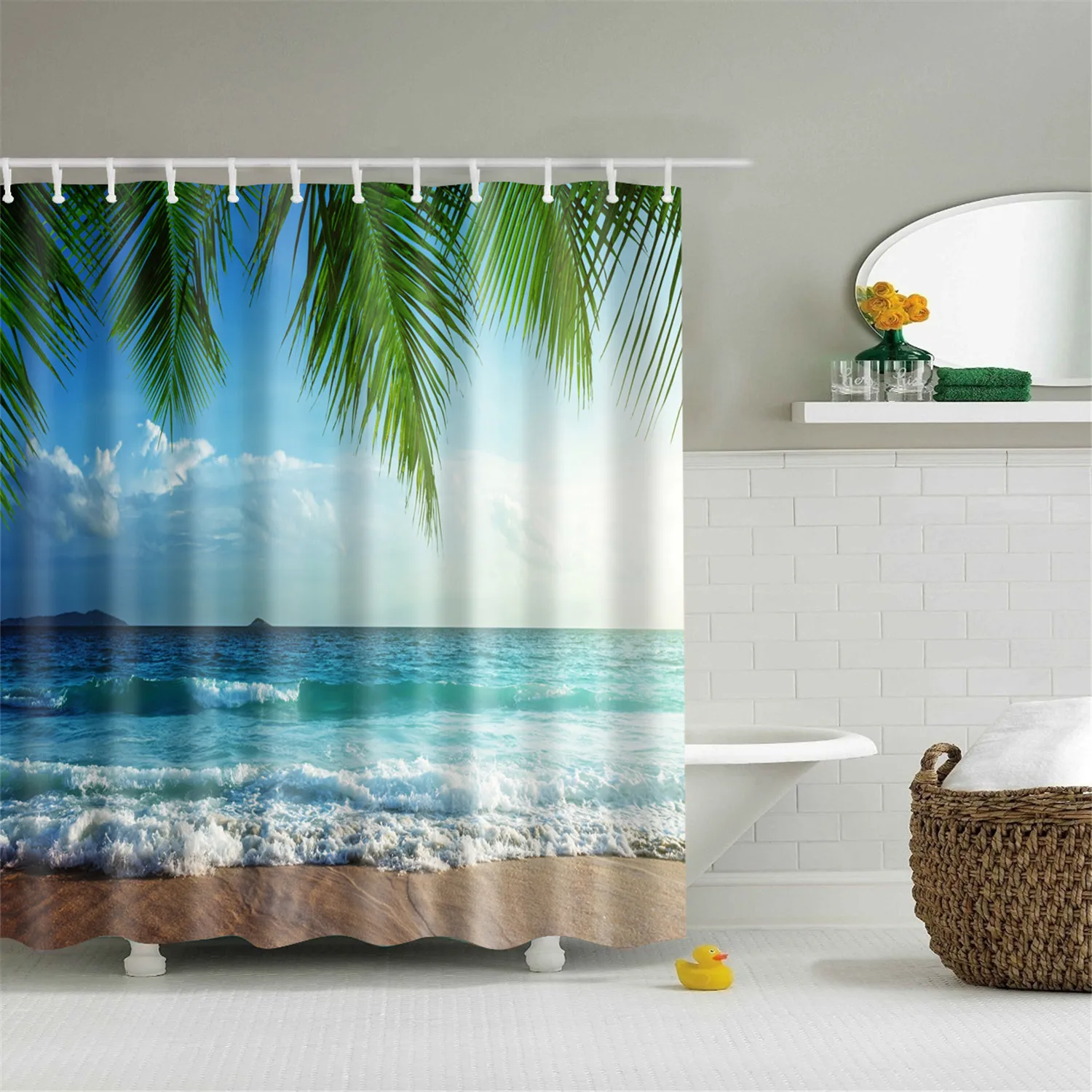Пляжная занавеска для душа, водостойкая полиэфирная 3D затемненная занавеска для ванной комнаты, большая занавеска 180x200 см для ванной комнаты