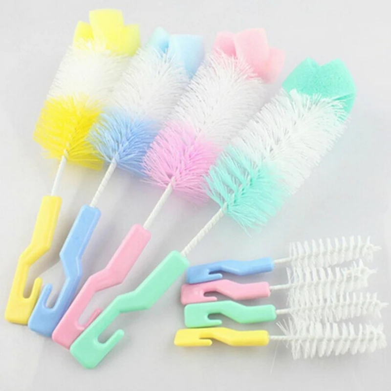 

2Pcs Baby Nipple Milk Bottle Cup 360 Degree Sponge Cleaner + Pacifier Brush