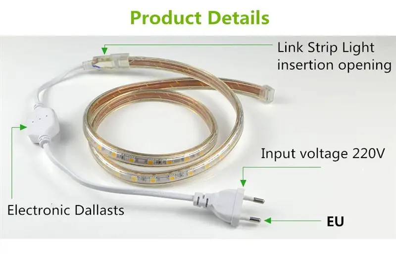 2pin 6 мм кабель Светодиодные ленты светильник 5050 2835 3014 5630 SMD светильник бар Plug Светодиодный светильник поясные аксессуары штепсельная вилка европейского стандарта с иглой 220 V-240 V