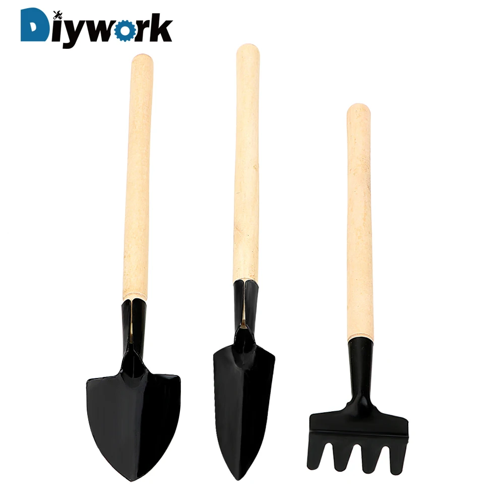 

DIYWORK Mini Spade Shovel Harrow Set 3pcs/Set Gardening Tool Hand Tool Set Wooden Handle Iron Potted Plants Maintenance Set
