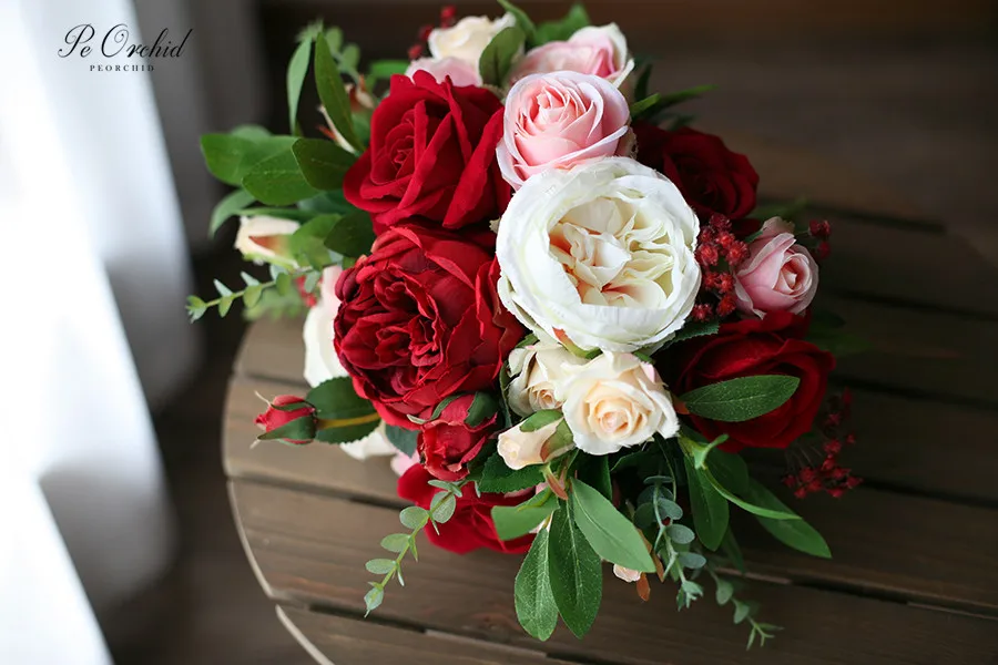 PEORCHID розовые красные цветы букет на свадьбу искусственные пиона цветов