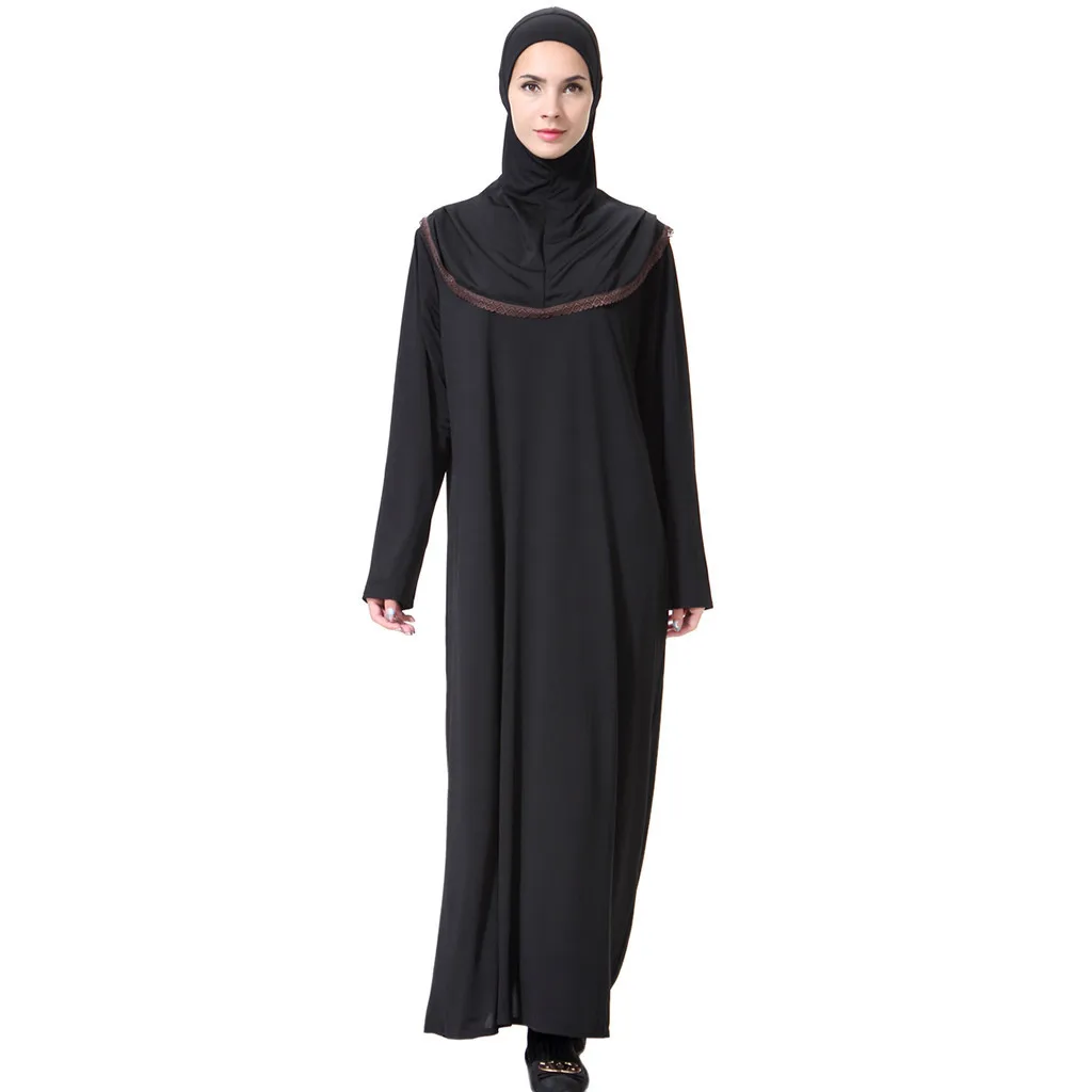 

KLV Muslim Dress Islamic Clothing Hijab Dress Muslim Single Layer Long Dresses Trumpet Sleeve Abaya Long Robe Gowns Tunic Belt