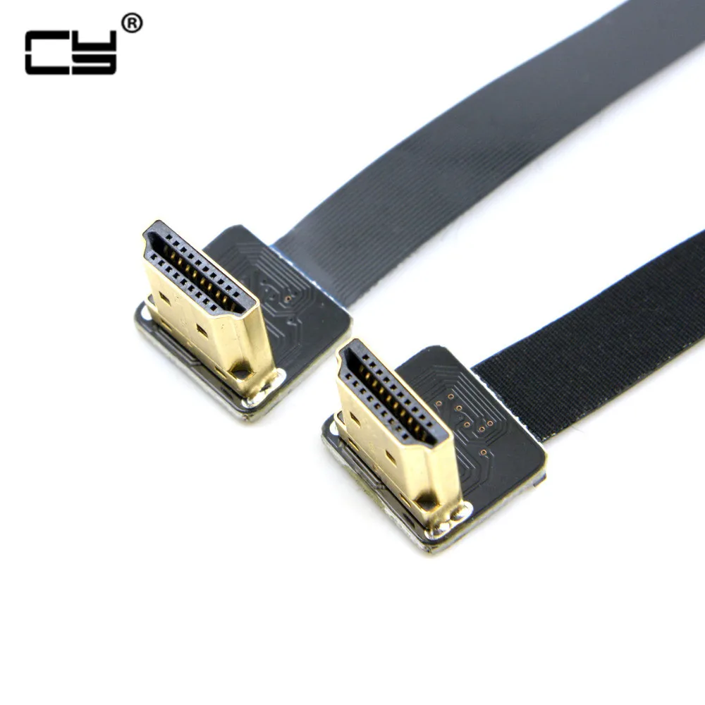 

0.2M FPV Dual Up Angled 90 Degree HDMI Type A Male to Male HDTV FPC Flat Cable for Multicopter Aerial Photography 10CM 50CM
