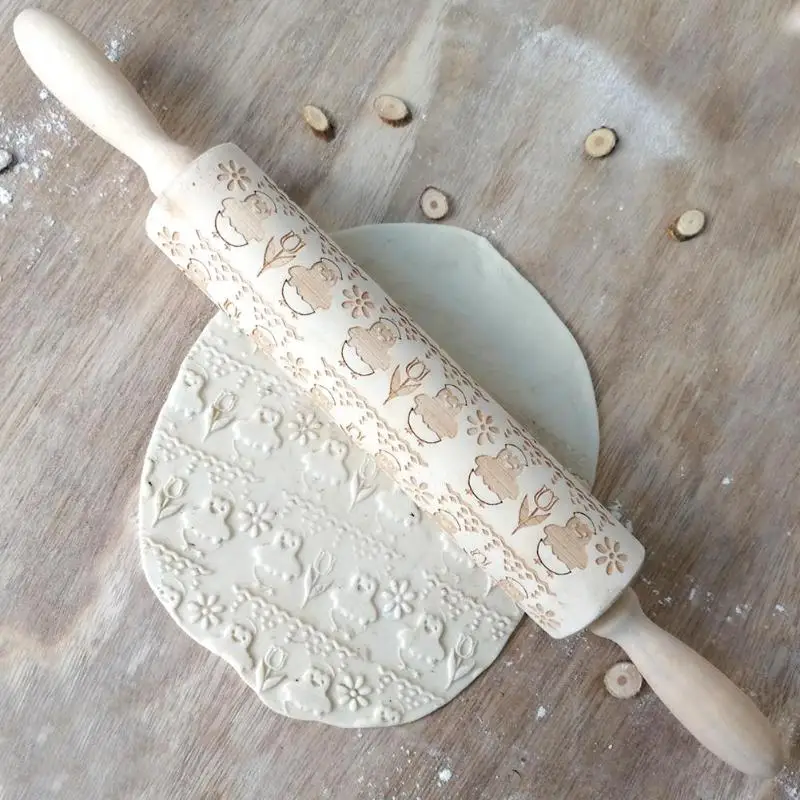 Тиснение дерева Скалка Для DIY выпечки печенья для макарон, для бисквитов цветок Выгравированный резной рельефный выпечки печенье ролик трафарет