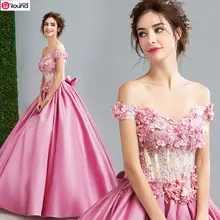 Новое поступление Popin со спущенными плечами украшено бантом розовые платья Quinceanera/уникальное свадебное платье+ свободная Пышная юбка 790