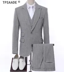 Новое поступление итальянские серые мужские костюмы Slim Fit Формальные жениха платье для выпускного вечера смокинг мужской пальто 3 предмета