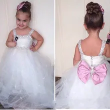 Новое поступление, белые Пышные Платья с цветочным узором для девочек на свадьбу, Малый блеск, платья для выпускного вечера, Детские платья для особых случаев с бантом