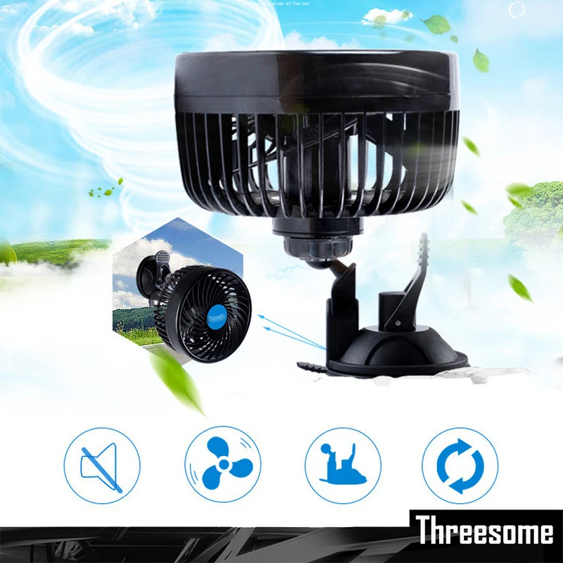 SRXTZM 12V/24V Mini Electric Car Fan Low Noise Summer Car Air Conditioner 360 Degree Rotating