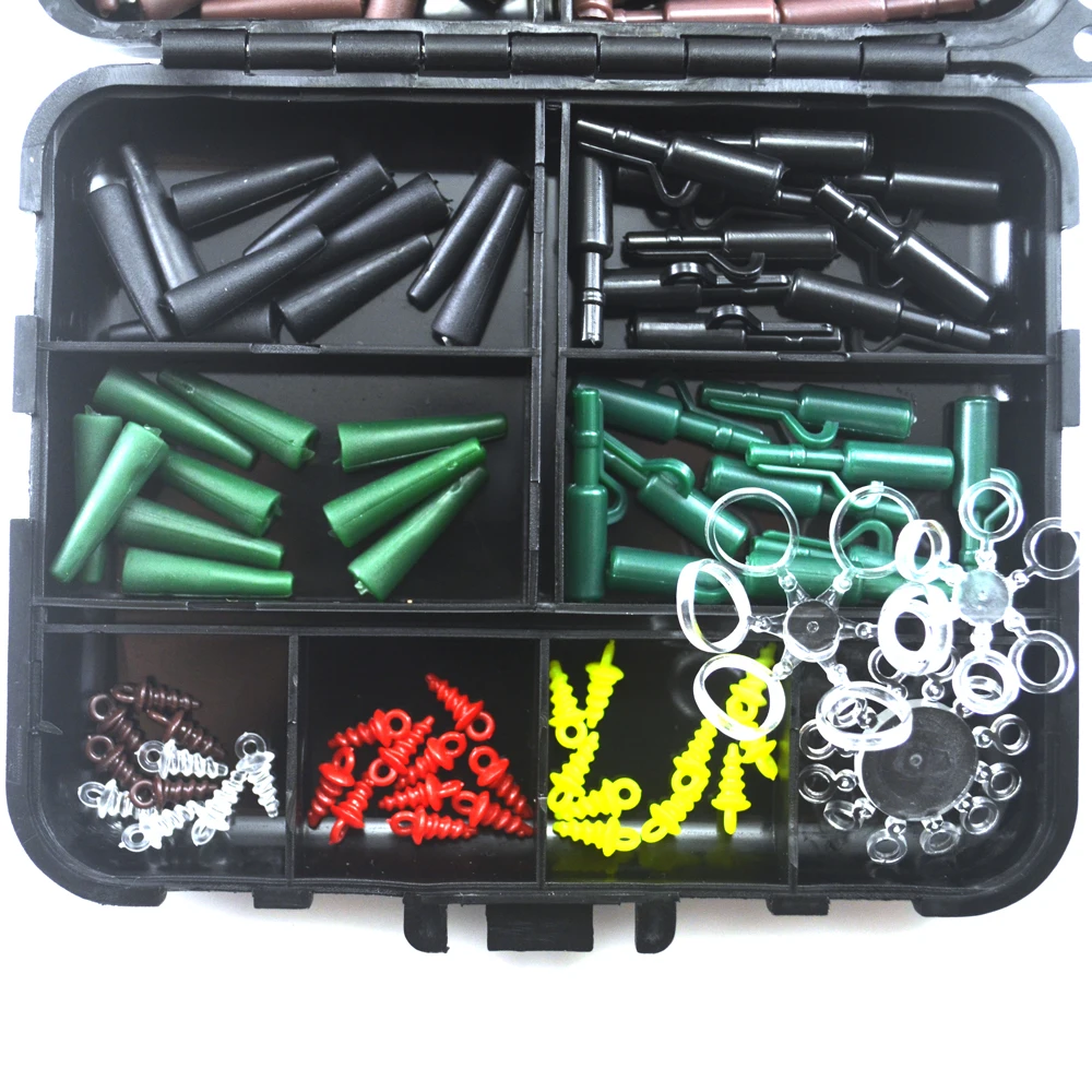 Ceny 1 zestaw Assorted Carp akcesoria wędkarskie linia nożyczki korek hak obrotowy gumowy rękaw Sinker Lock Hair Rig itp. Terminal Tackle