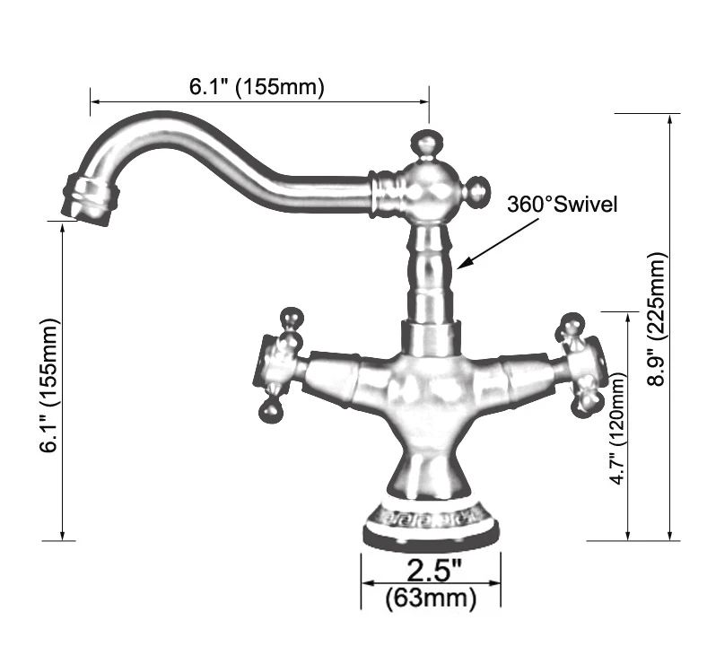 Antique Brass Dual Cross Handles Ceramic Base Bathroom Kitchen Basin Sink Faucet Mixer Tap Swivel Spout Deck Mounted mnf604