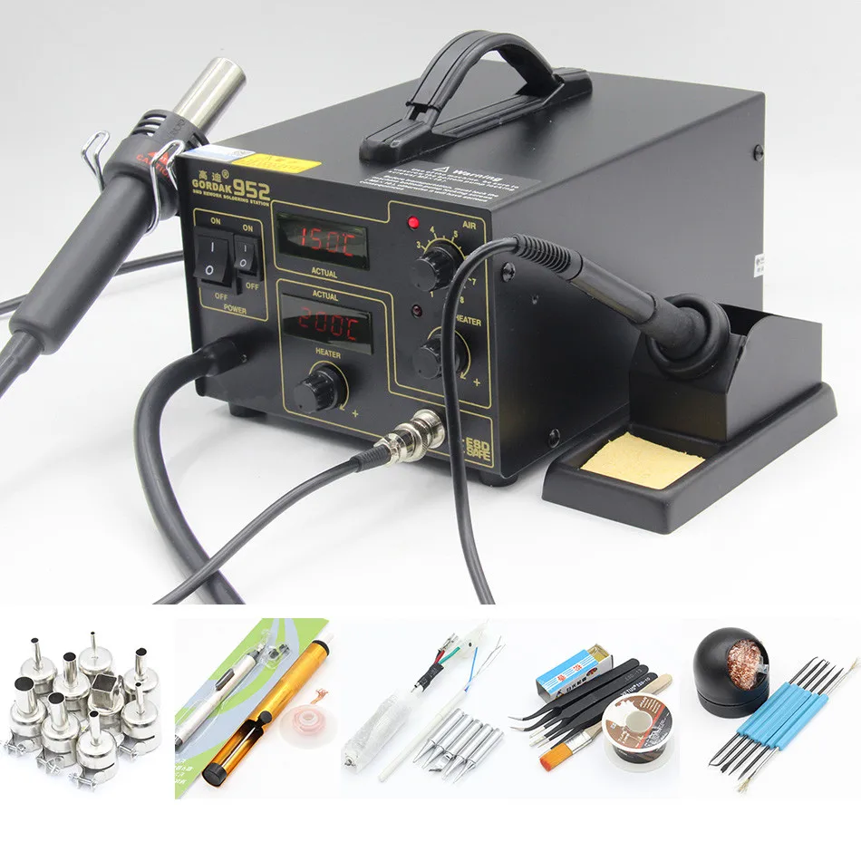 

Gordak 952 digital displayer 2 in 1 Desoldering Station Hot Air heat Gun with SMD Soldering station Electric iron Air pump