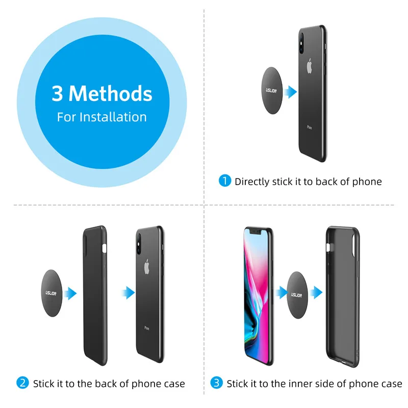 USLION Metal Plate Disk For Magnetic Car Phone Holder Iron Sheet Sticker For Magnetic Mobile Stand Mount Automobile Adsorption