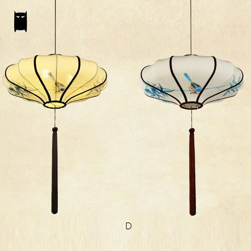 Ручная роспись круглый железный тканевый фонарь абажур подвесной светильник в китайском стиле фойе обеденный стол кабинет Прихожая проект - Цвет корпуса: D