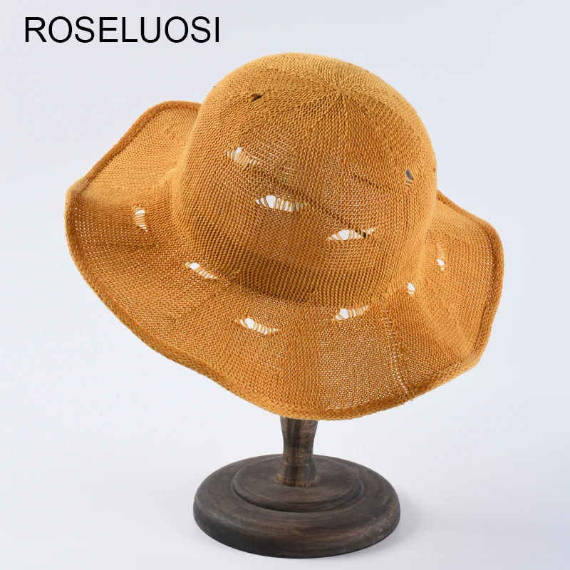 

ROSELUOSI Women Foldable Bucket Hats 2019 Spring Summer Panama Hat Casual Solid Color Panama Hats Gorras