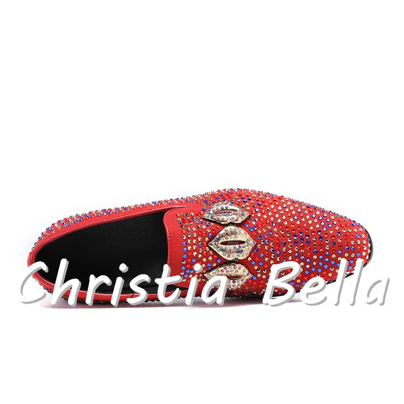 Vermelho Genuínos Couro De Bella Homens Christia Strass Preto Moda Festa Sapatos Casamento Chinelos Grife vermelho Masculina Dos pwxxqCAU
