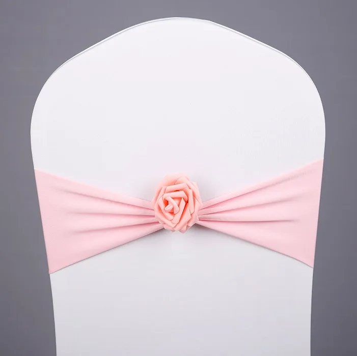 Pink colour Spandex chair sash with rose ball artifical flower ball