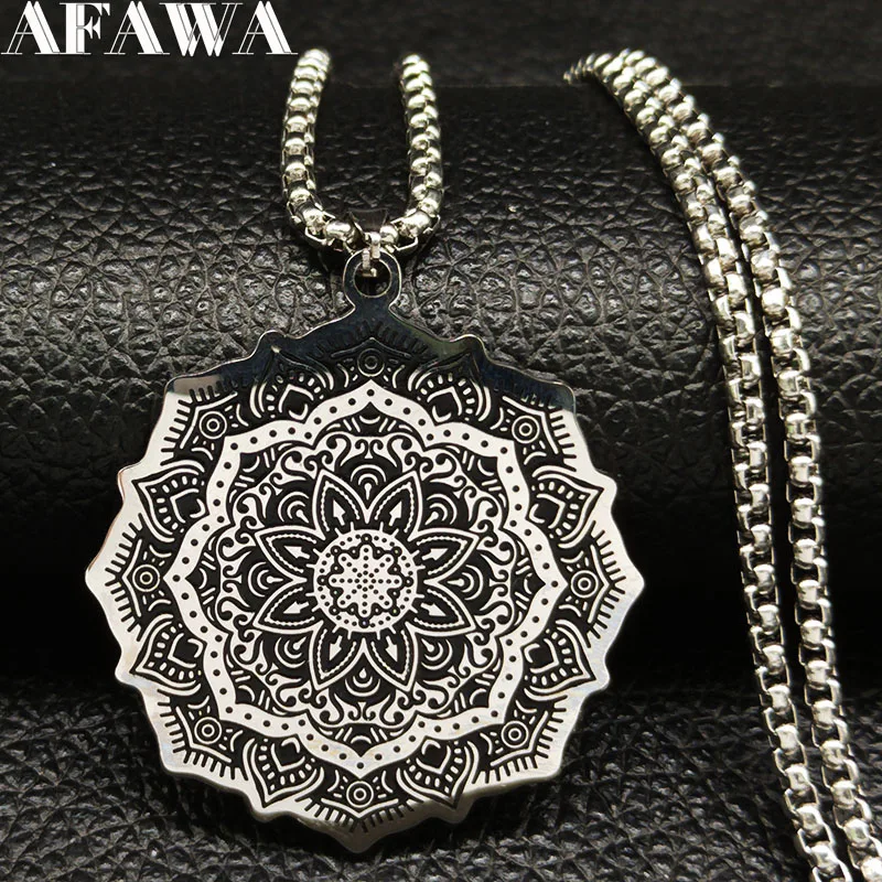 Ожерелье Wicca Lotus B18204 из нержавеющей стали цепочка на шею для мужчин серебристый