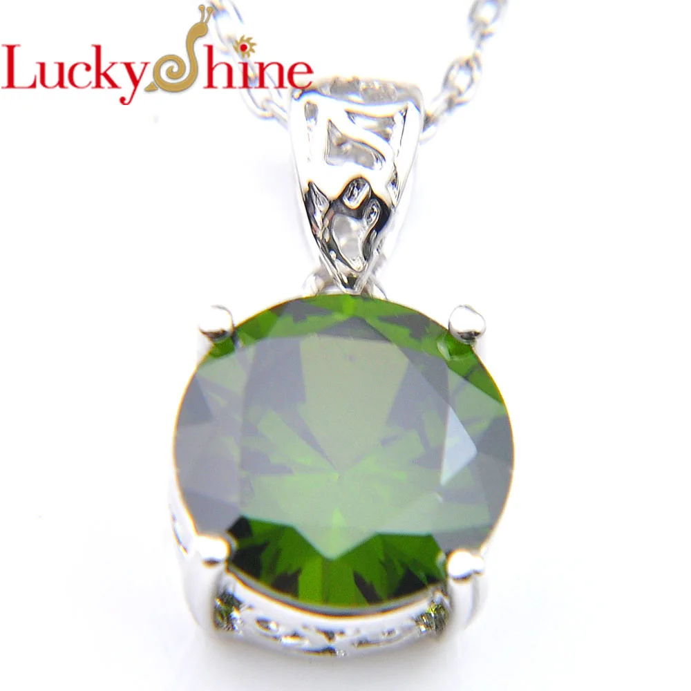 

Luckyshine Round Peridot Crystal Cubic Zirconia Silver Wedding Pendant Necklaces Russia USA Australia Pendants Free Shipping