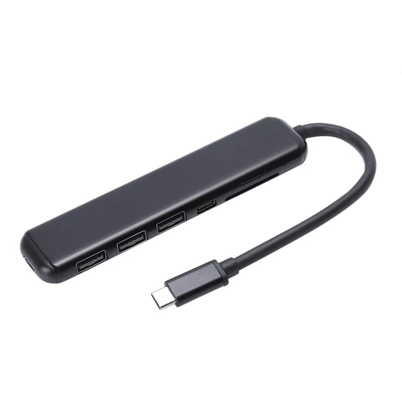 

Portable 7 In 1 Type-C Usb 3.0 Aluminum Alloy Hub Adapter With Pd Fast Charger Sd/Tf Card Reader For Laptop Macbook(Black)