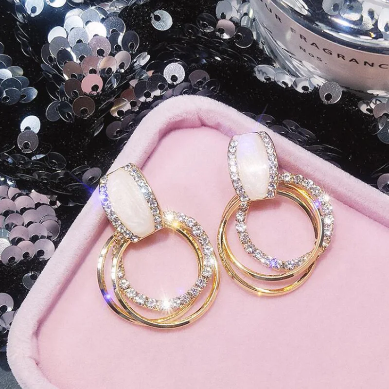 

Brand S925 Silver Needle Full Rhinestone Circular Atmosphere Geometric Circle Statement Temperament Earrings For Women Jewelry