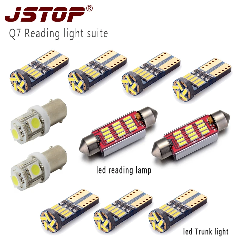 

JSTOP 11piece/set Q7 led reading bulbs canbus BA9S T4W reading lamp T10 w5w led car 6000k 12V c5w led 41mm festoon Trunk light