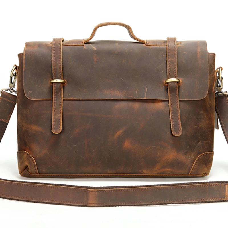 

Free shipping vintage men cowhide genuine leather business briefcase messenger bag 15 inch laptop handbag shoulder bag 0342