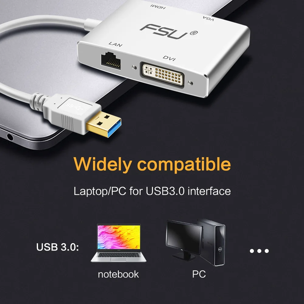 4 в 1 мини usb 3 0 к HDMI конвертер коробка 1080P USB VGA DVI 10/100 Ethernet Lan адаптер кабель для