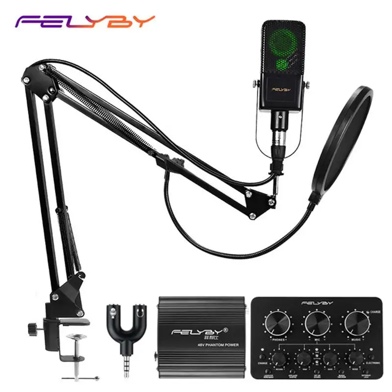 

FELYBY BM1000 Professional Audio Studio Karaoke Condenser Microphone for Computer/Laptop/PC Recording bm 800 Upgraded Mikrofon