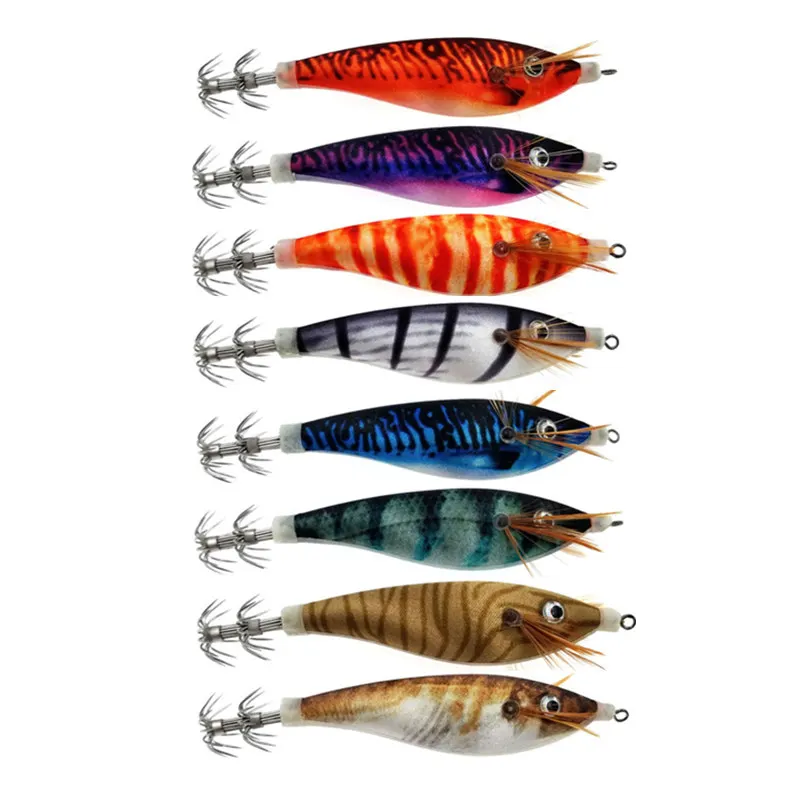 

8Pcs Squid Jig Fishing Lures Squid Hook Jigs Octopus Cuttlefish Shrimp Baits 3D Eyes Luminous Wood Shrimp Lures