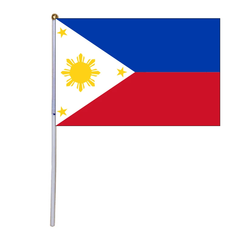 

free shipping xvggdg 100pcs Philippines Hand Waving Flag 14*21cm Philippines Small National Flags with Plastic Flagpoles