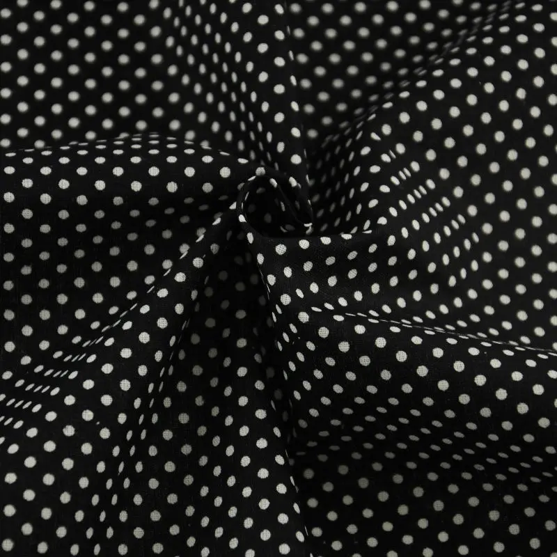 

Black Cotton Fabric Sewing Cloth Home Textile Plain Printedlittle White Dots Design Decoration Scrapbooking Art Work Patchwork