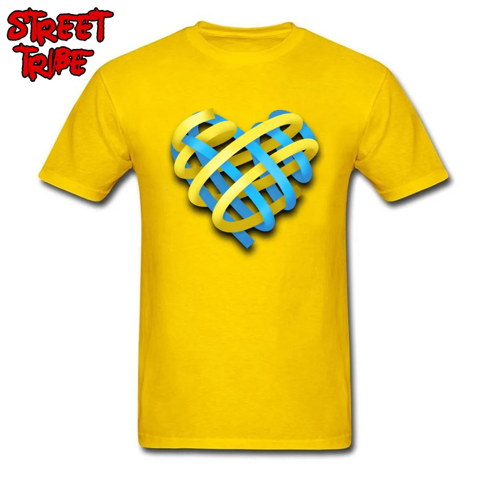 High Quality Blue and yellow ribbon heart Casual Top T-shirts Crewneck Pure Cotton Men Tops & Tees Sweatshirts Summer Autumn Blue and yellow ribbon heart yellow