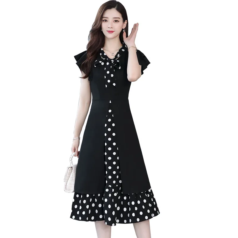 

2019 summer new style self-cultivation printed short-sleeved dress large size M-4XL high quality fashion party elegant vestidos