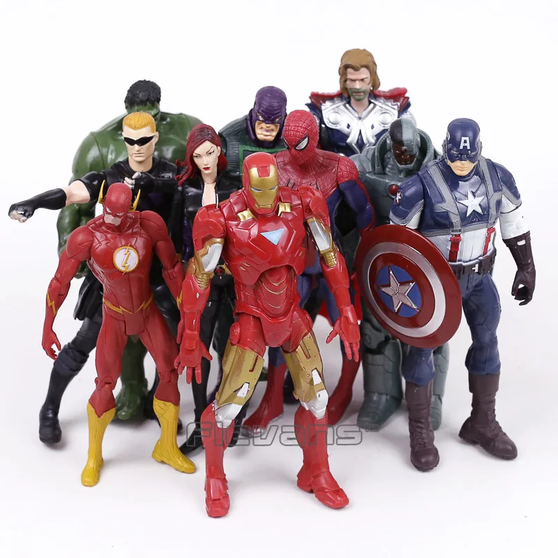 

Marvel Superheroes Avengers Toys 10pcs/set Thor Iron Man Hulk Black Widow Hawkeye The Flash Spiderman PVC Action Figures 18cm