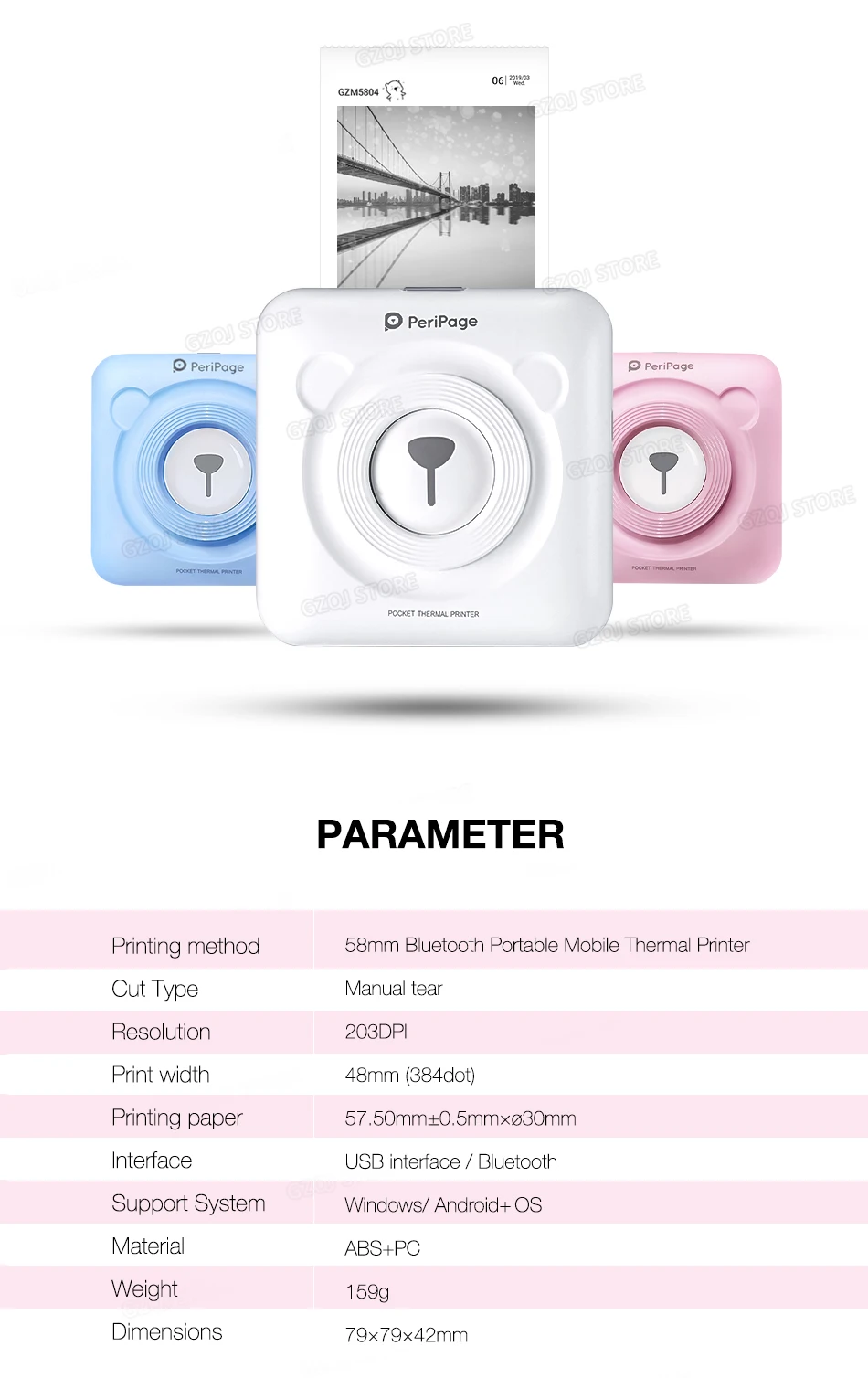 GZM5804 A6 PeriPage Мини Портативный Bluetooth беспроводной бумажный фотопринтер Карманный термопечать USB подключение Impresoras Fotos