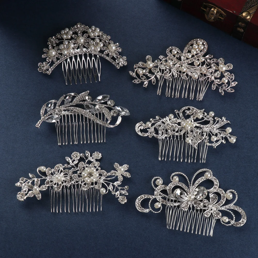 

1Pc Wedding Bridal Hair Comb Clip Leaf Pearl Hairpins Headpiece Women Crystal Hair Ornaments Jewelry Bridesmaid Hair Accessories