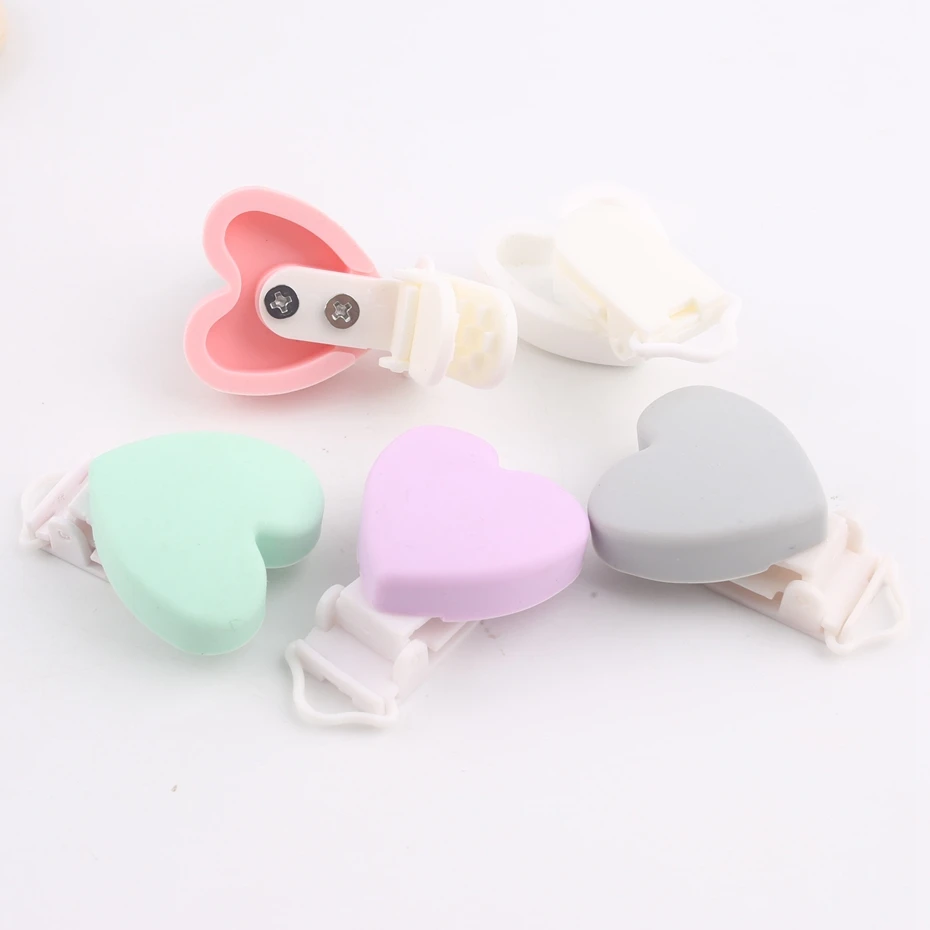 Clips de sucette en Silicone let's Make 1 pièce | Clips de sucette en forme de cœur pour bébé, porte-mamelon de dentition sans BPA, sucette en chaîne pour bébé, anneaux de dents