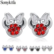 Sonykifa новые роскошные серебряные цветные серьги-гвоздики с рисунком Микки и Минни, элегантные серьги для женщин, ювелирные изделия