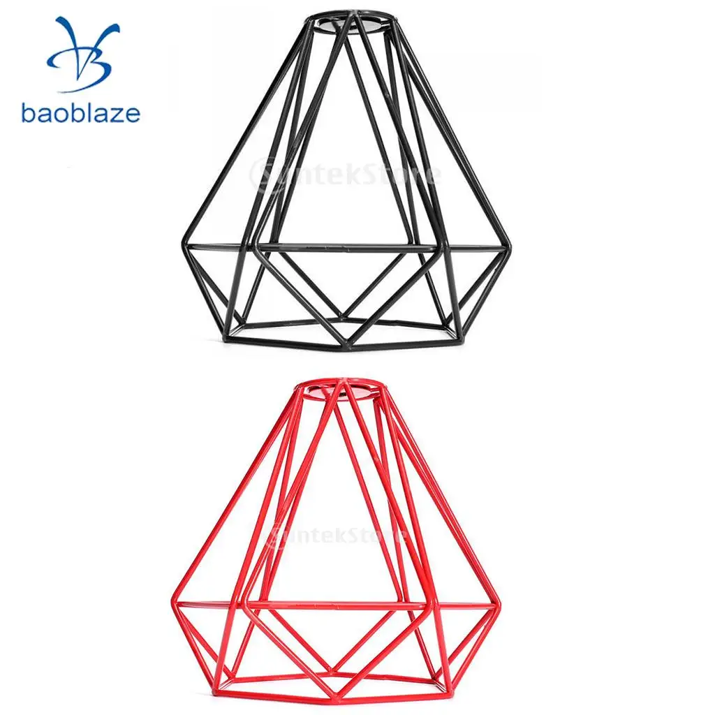 

2-Pack Wire Diamond Loft Pendant Ceiling Light Cage Lamp Shade ,Lighting Fixtures, Black+Red, Home Decorative