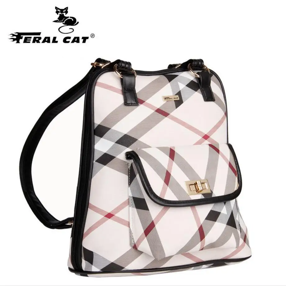 Feral cat Women Backpack Leather Backpacks Softback Bags Brand Name Bag